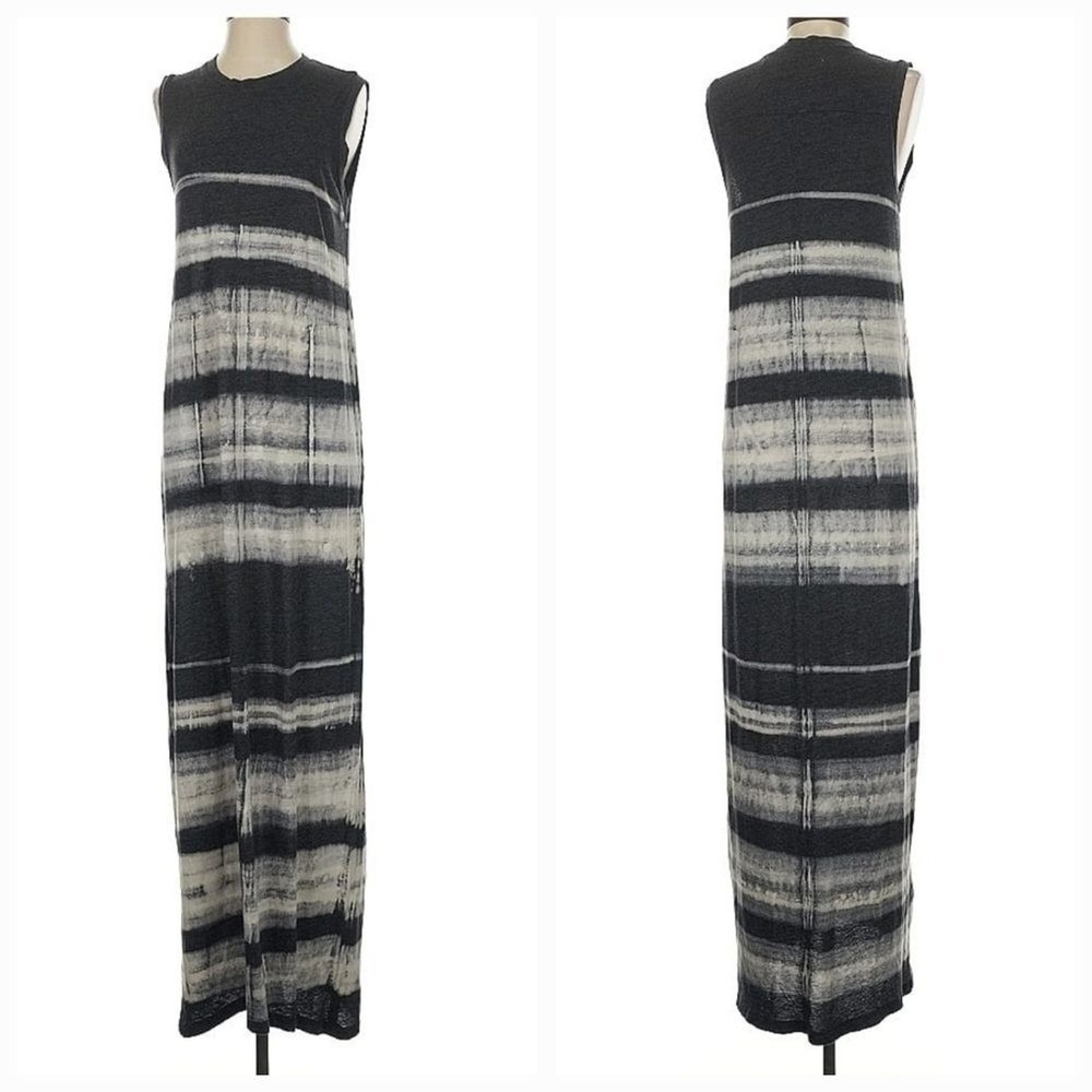 Raquel Allegra Maxi Dress Womens 0 Grey Tie Dye Stripe Boho Designer Casual USA - Picture 2 of 7